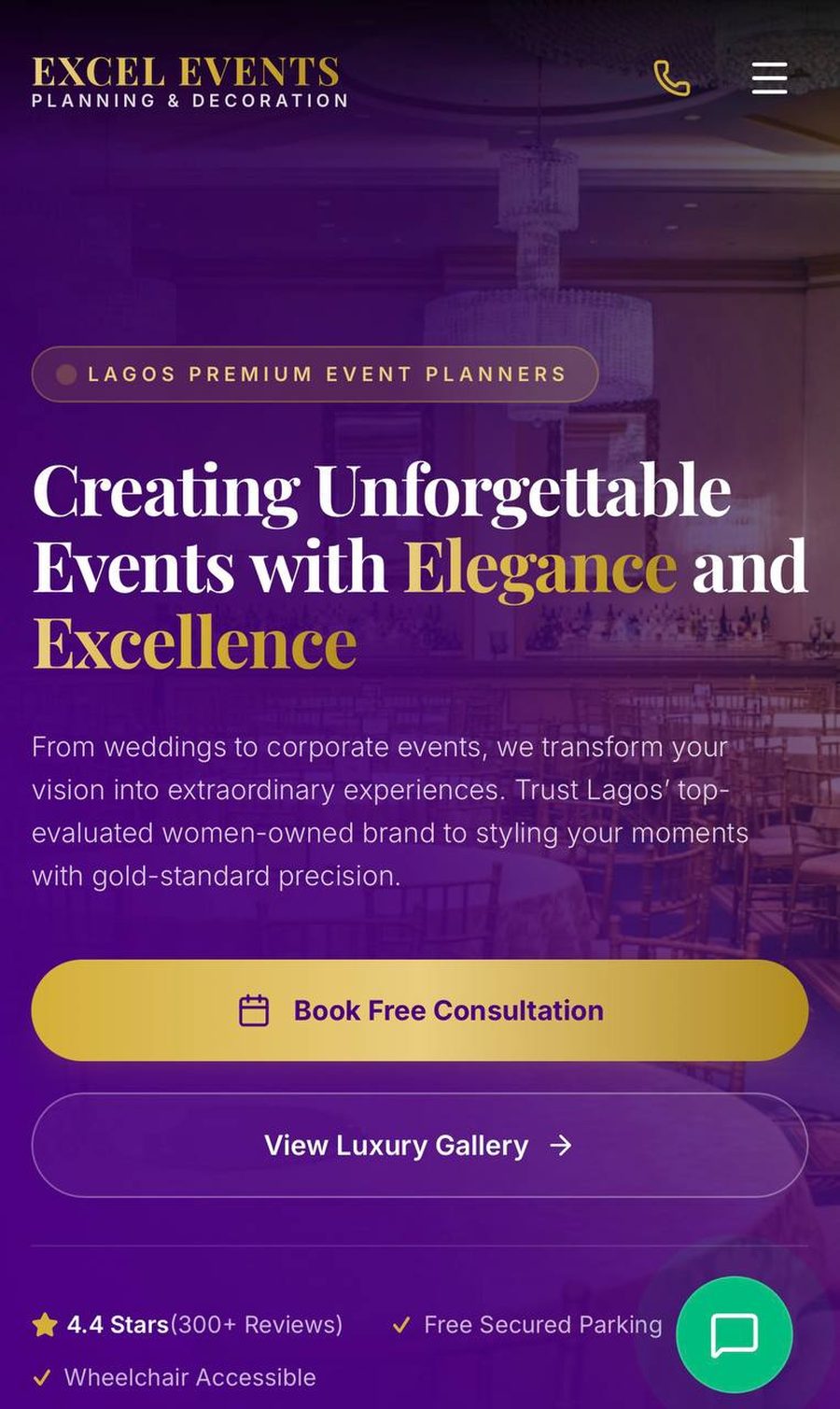 Excel Events website homepage